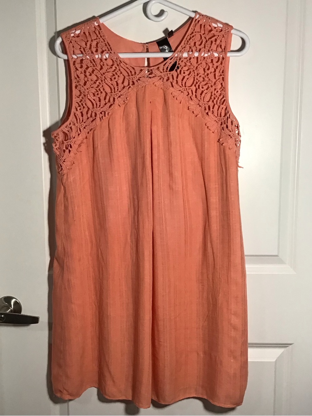 Trixxi Coral Peach Crochet Yoke Sleeveless Mini Dress XL